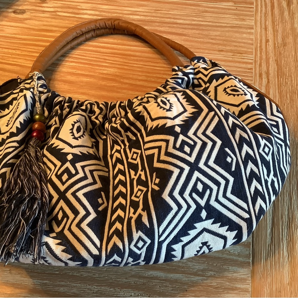 Boho Black & White Patterned Handle Bag